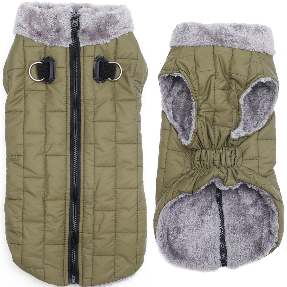 Chaqueta JoyDaog con forro polar y arnés integrado para paseos fríos.