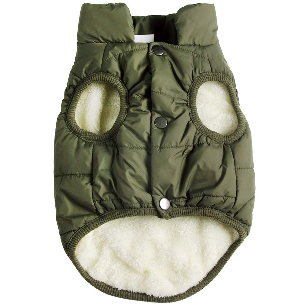 JoyDaog jaqueta para perro pequeño verde, dos capas, forro fleece, ideal para caminatas frías.
