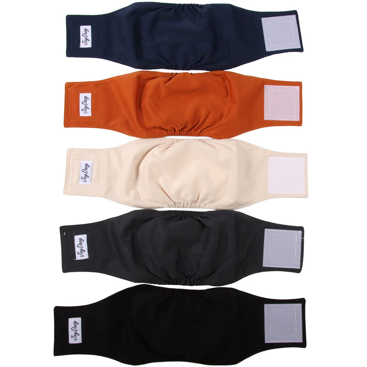 JoyDaog pañales reutilizables para perros machos con cierre de velcro para ajuste seguro.