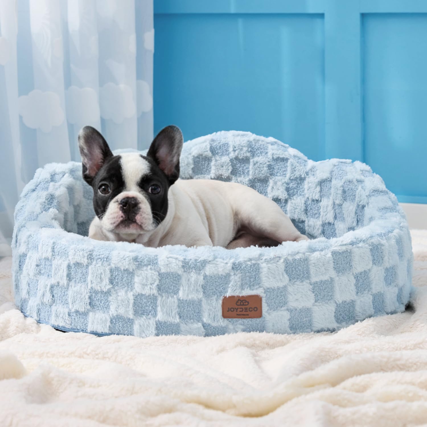 Joydeco cama nube para perro pequeño, azul claro, exterior suave para confort diario.