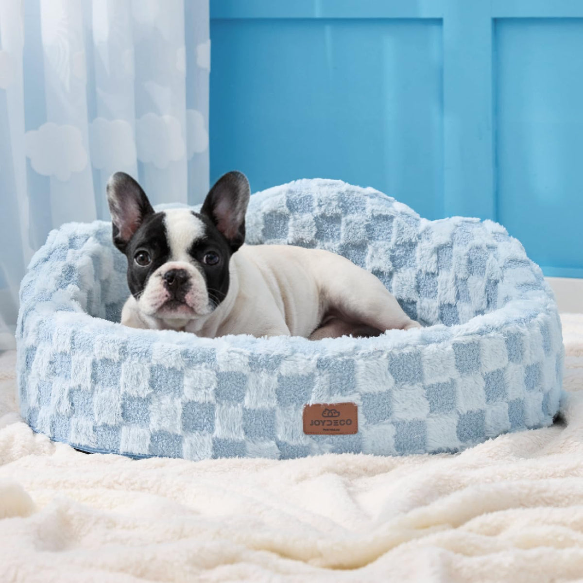 Joydeco cama nube para perro pequeño, azul claro, exterior suave para confort diario.