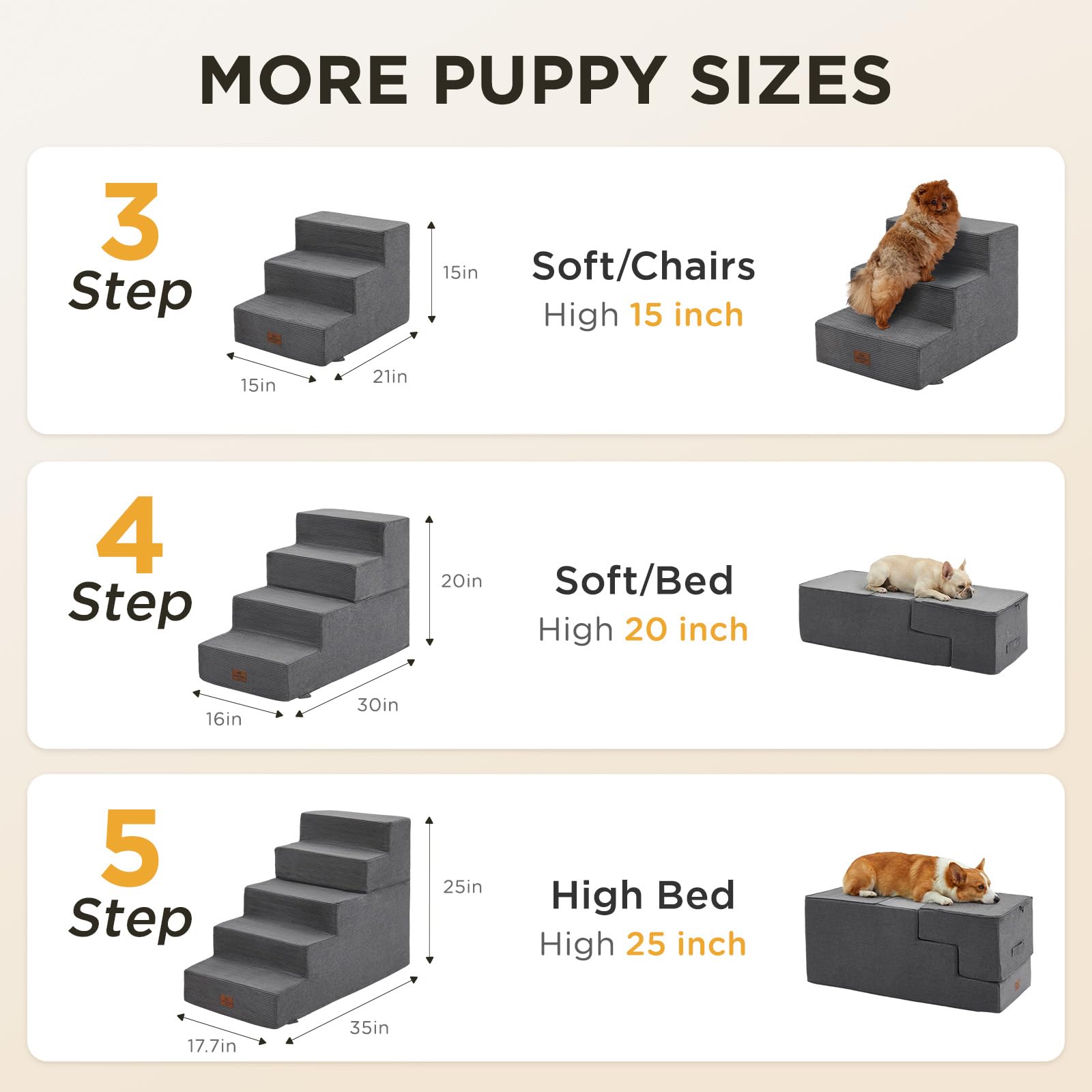 Joydeco escaleras para perro, base antideslizante, mayor seguridad en su uso.