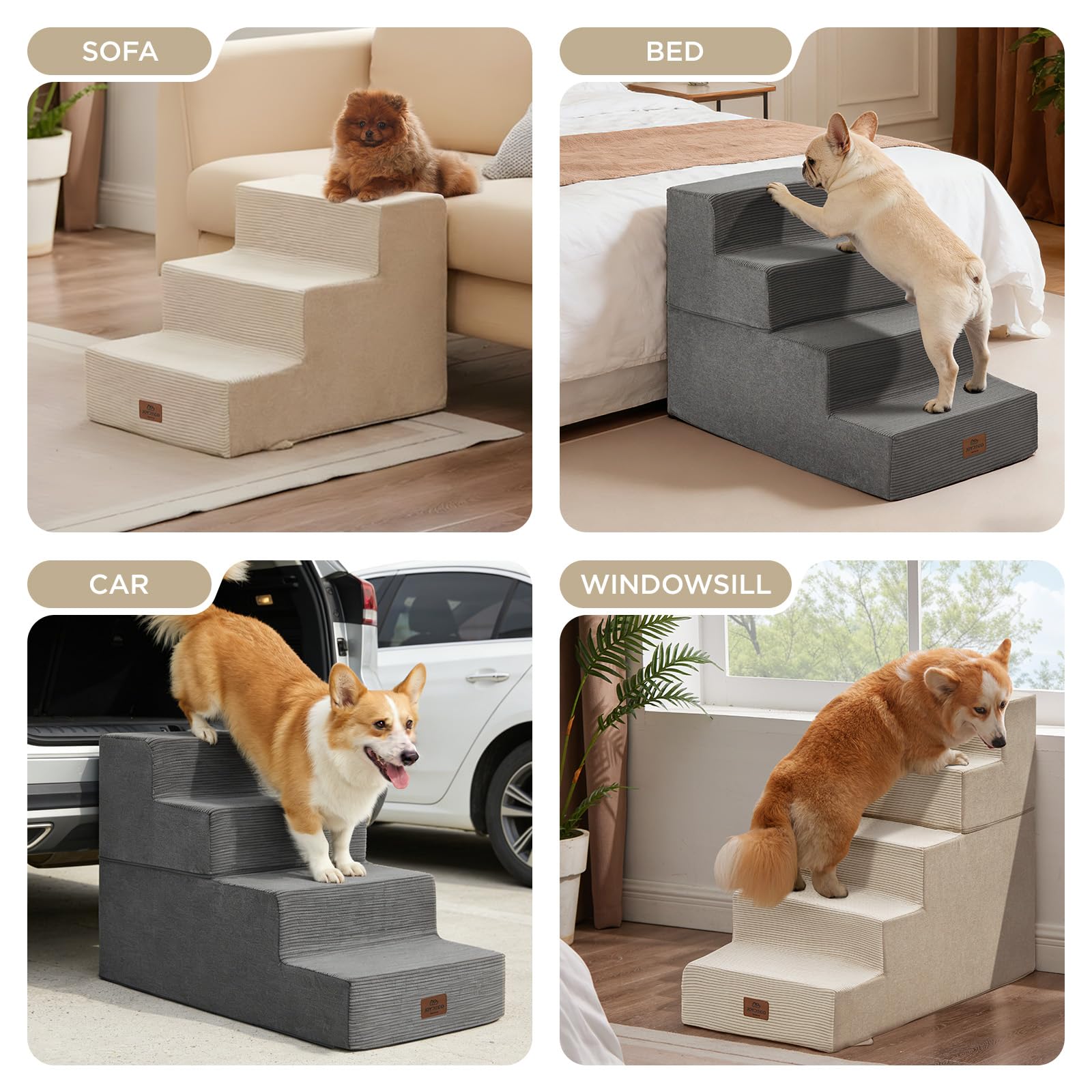 Joydeco escaleras para perro, espuma de alta densidad reduce esfuerzo al subir.