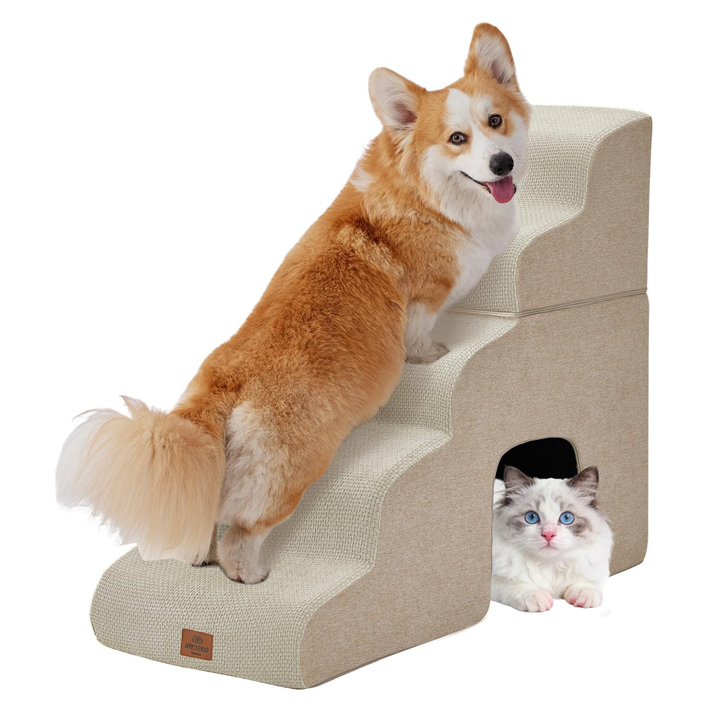 Joydeco escaleras para perro, vista frontal, subida suave a la cama.