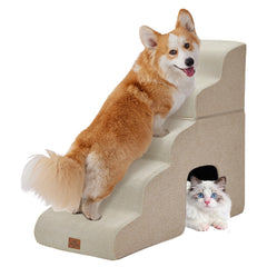 Joydeco escaleras para perro, vista frontal, subida suave a la cama.