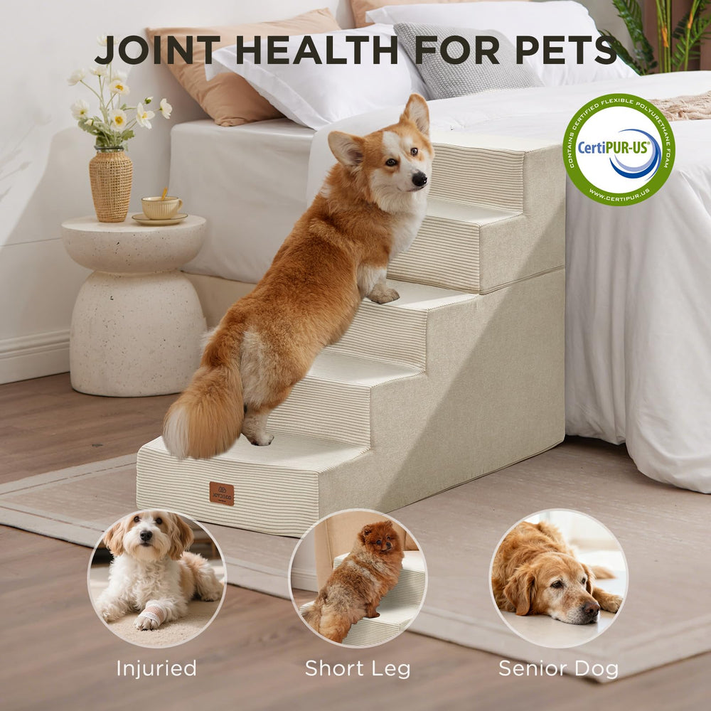 Joydeco escaleras para perros 5 pasos con funda lavable para higiene fácil.