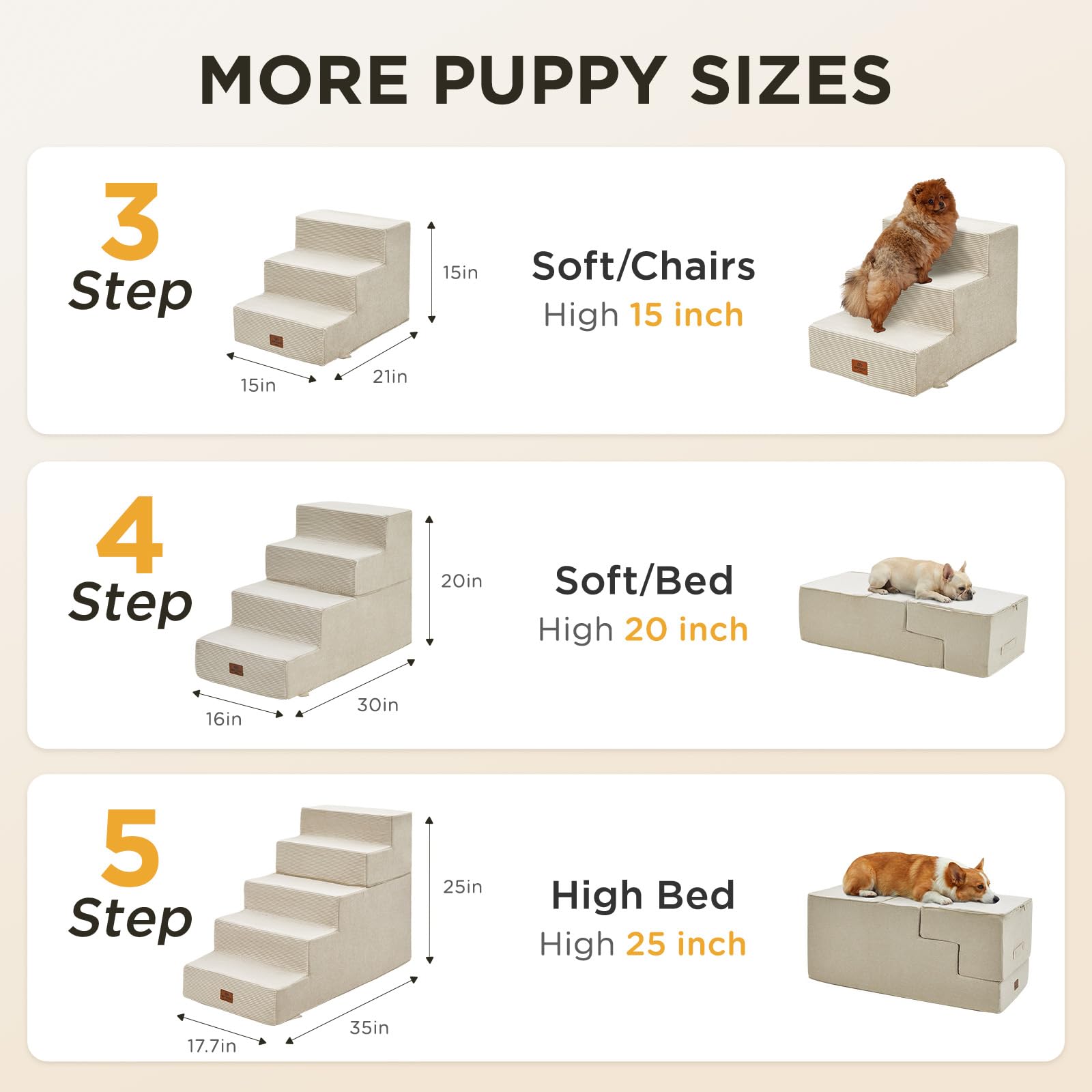 Joydeco escaleras para perros 5 pasos con funda lavable y limpieza sencilla.