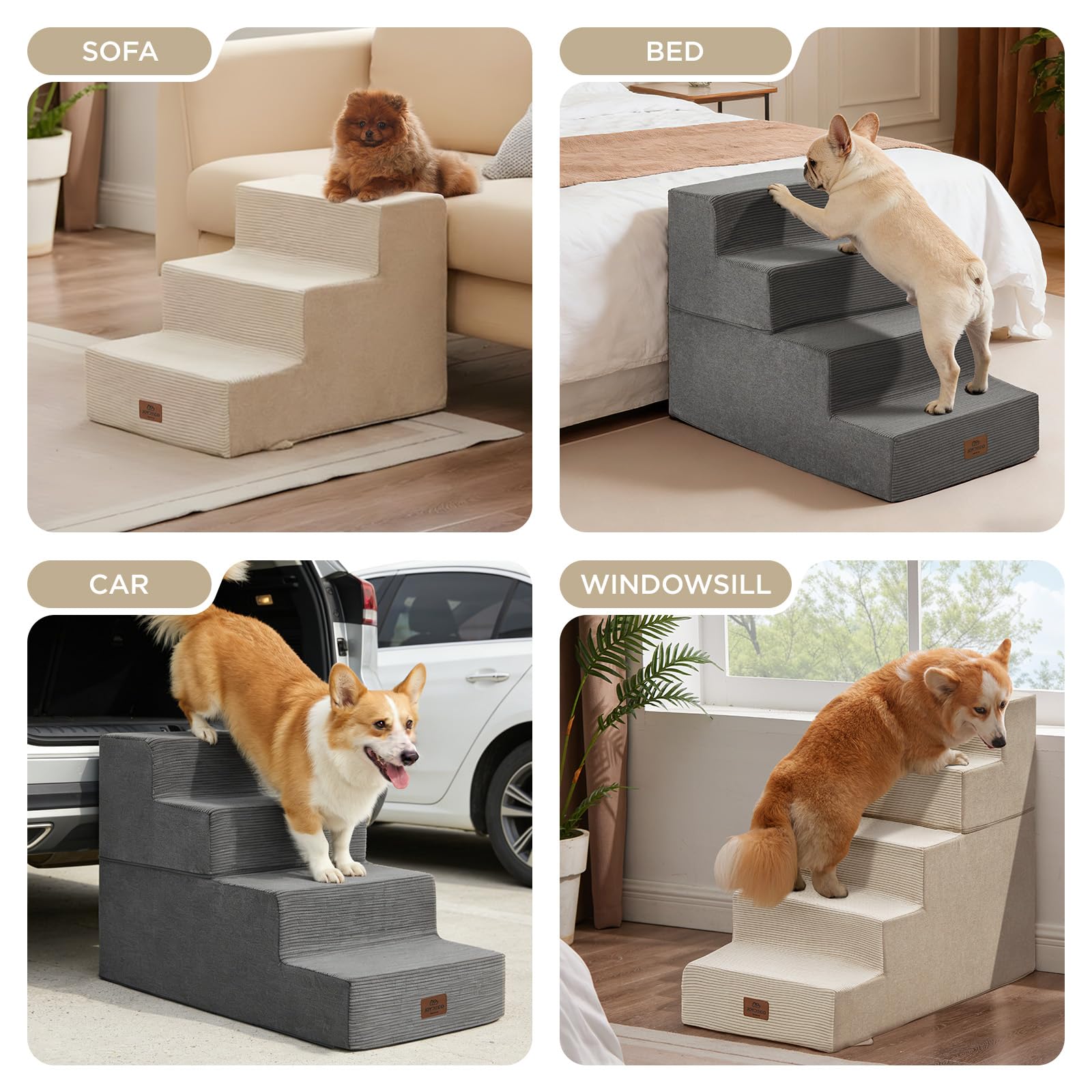 Joydeco escaleras para perros 5 pasos montaje fácil y expansión inicial de espuma.