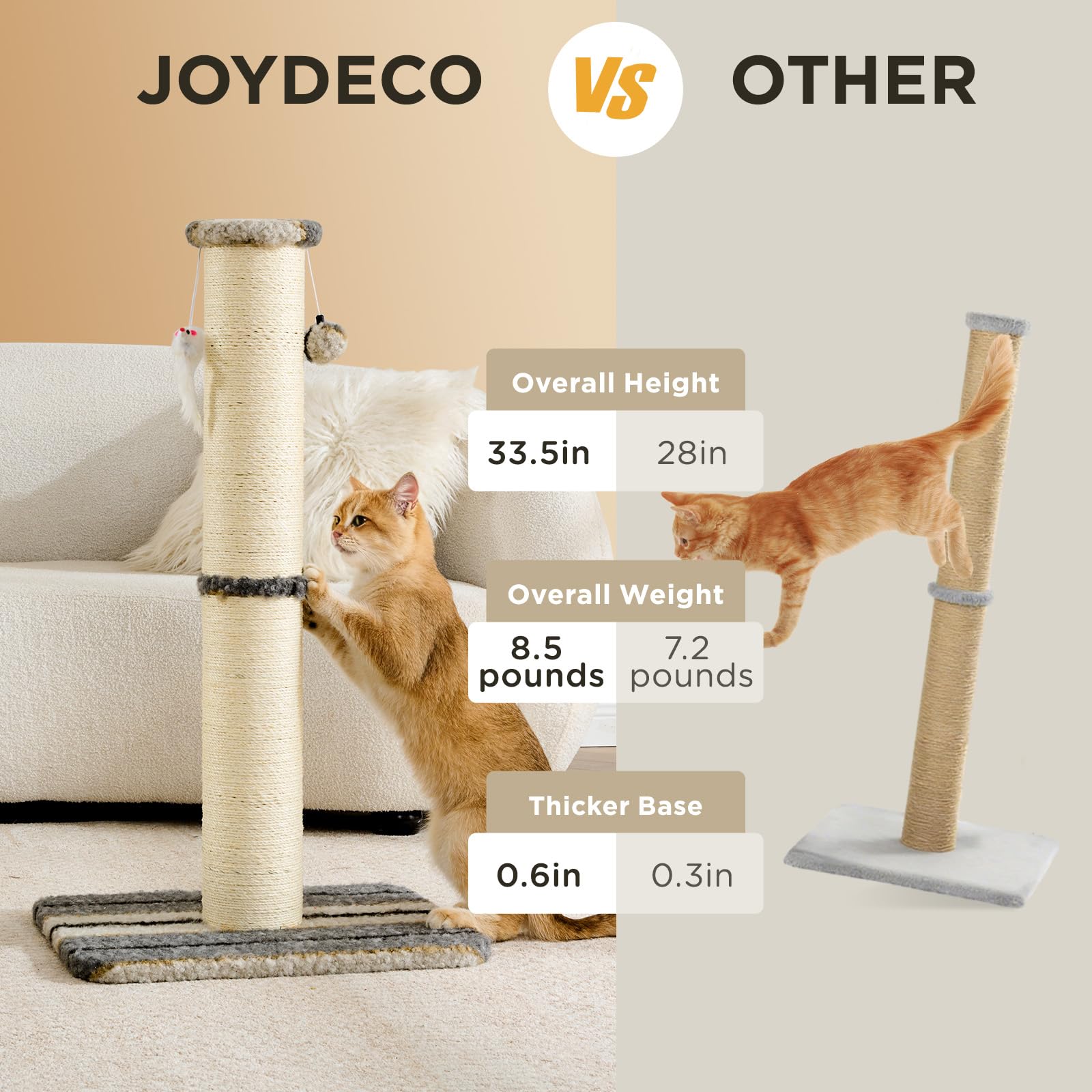 Joydeco poste rascador con cuerda de sisal gruesa para afilar garras