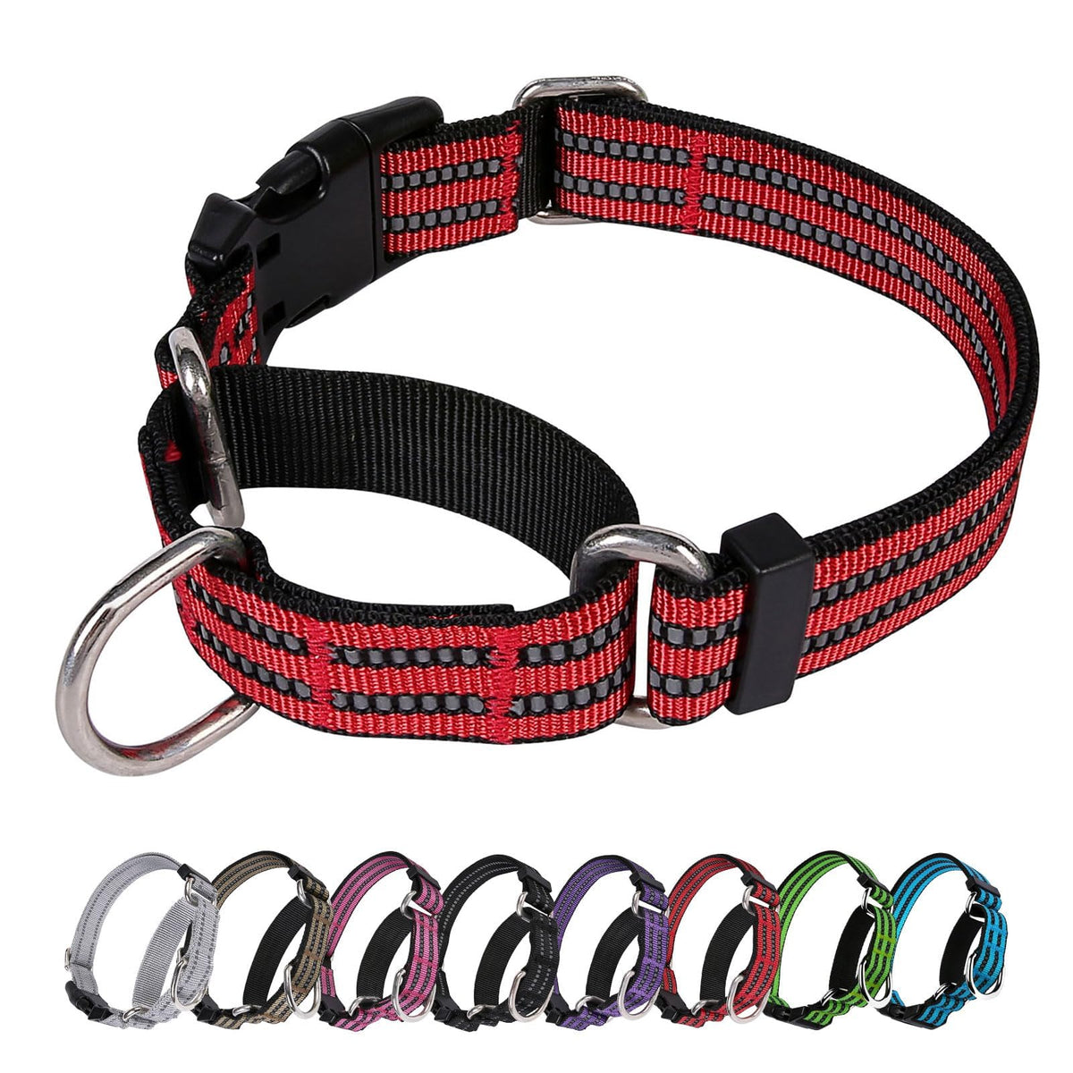 Collar martingala Joyeeiioo de nylon rojo, ajuste cómodo para paseos.