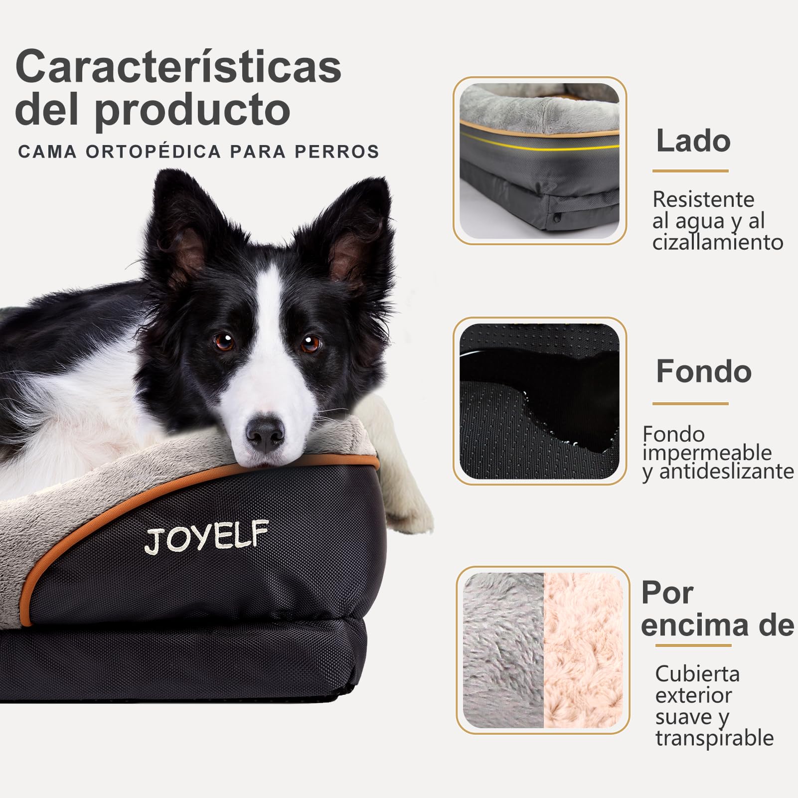JOYELF cama para perros con fondo antideslizante que evita movimientos.