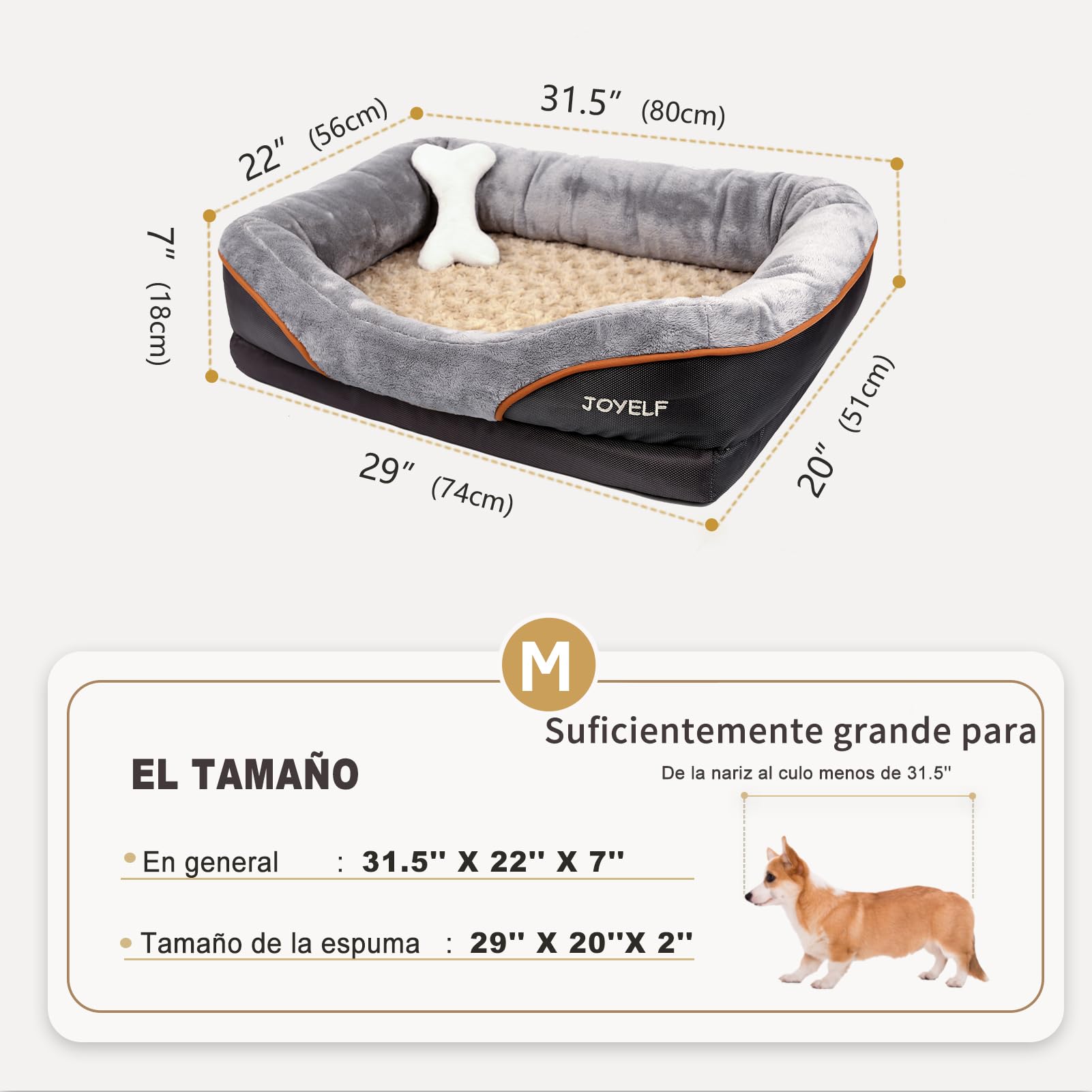 JOYELF cama para perros con funda extraíble lavable para limpieza rápida.