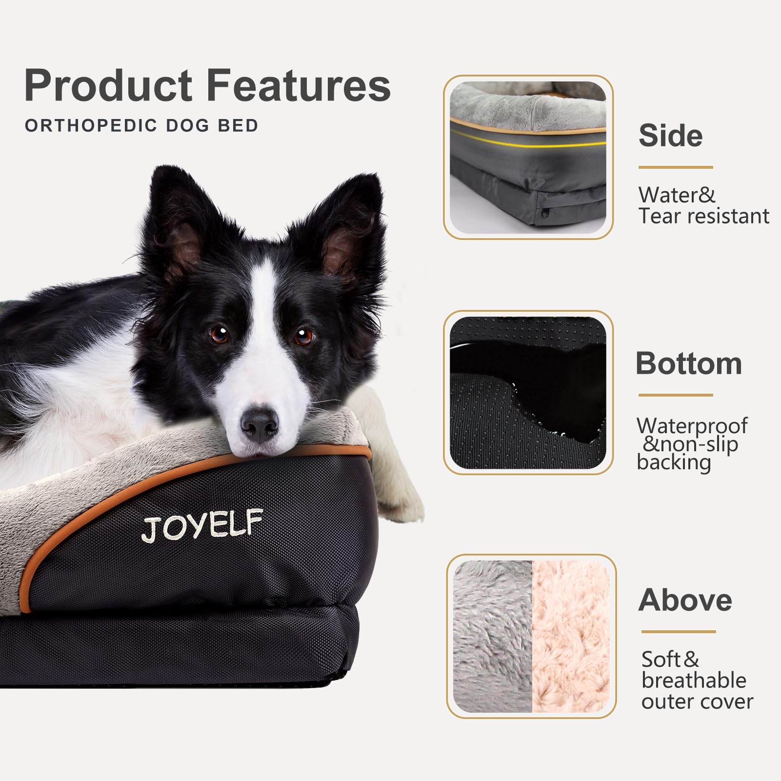 JOYELF XLarge cama para perros, cubierta desmontable y lavable para facilitar la limpieza.