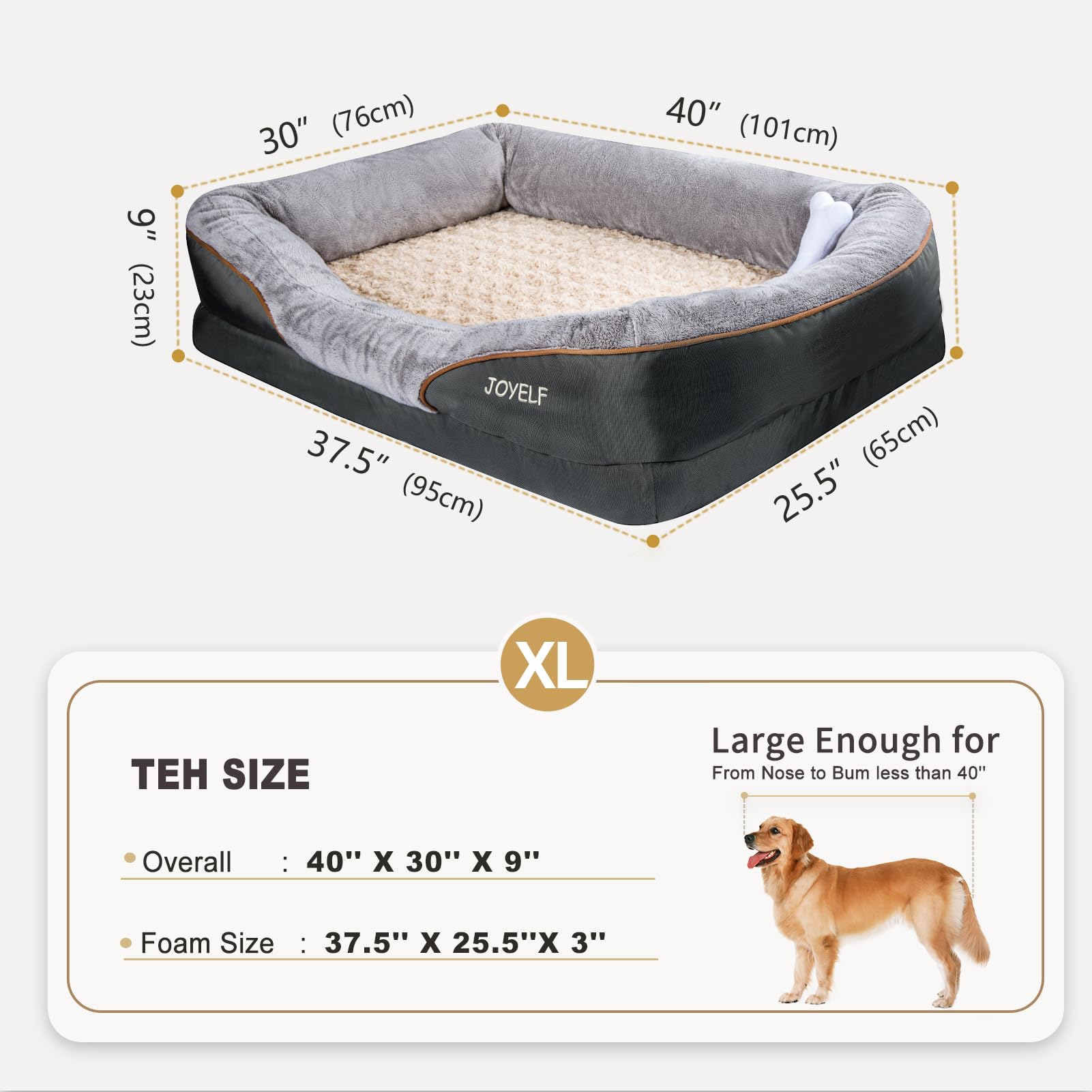 JOYELF XLarge cama de memoria, detalle de espuma que se adapta al cuerpo para confort.