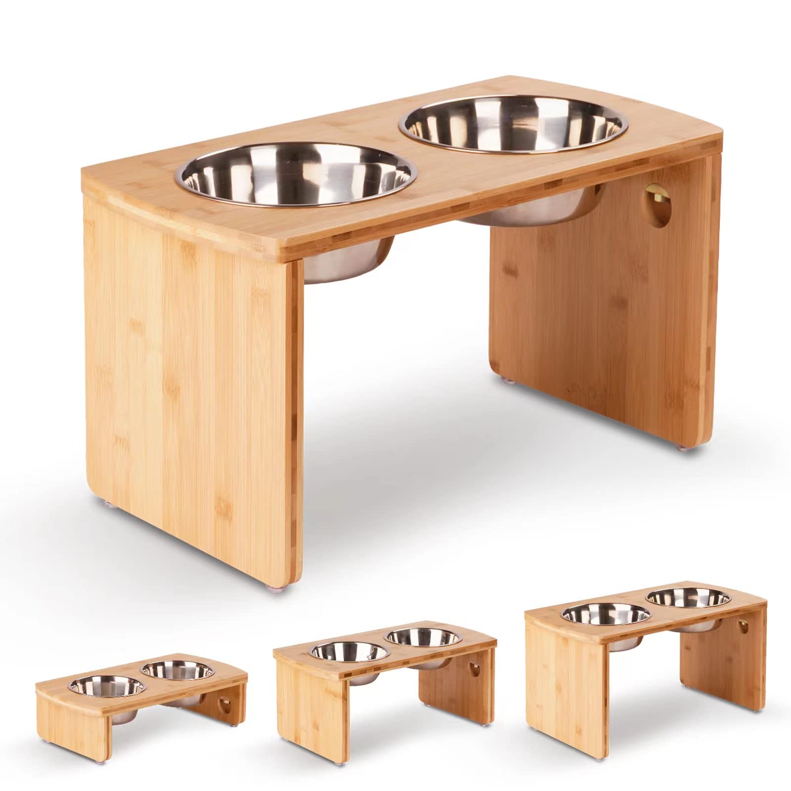 JOYOPAW comedero elevado de bambú para perros grandes, ideal para comer en altura.