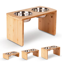 JOYOPAW comedero elevado de bambú para perros grandes, ideal para comer en altura.