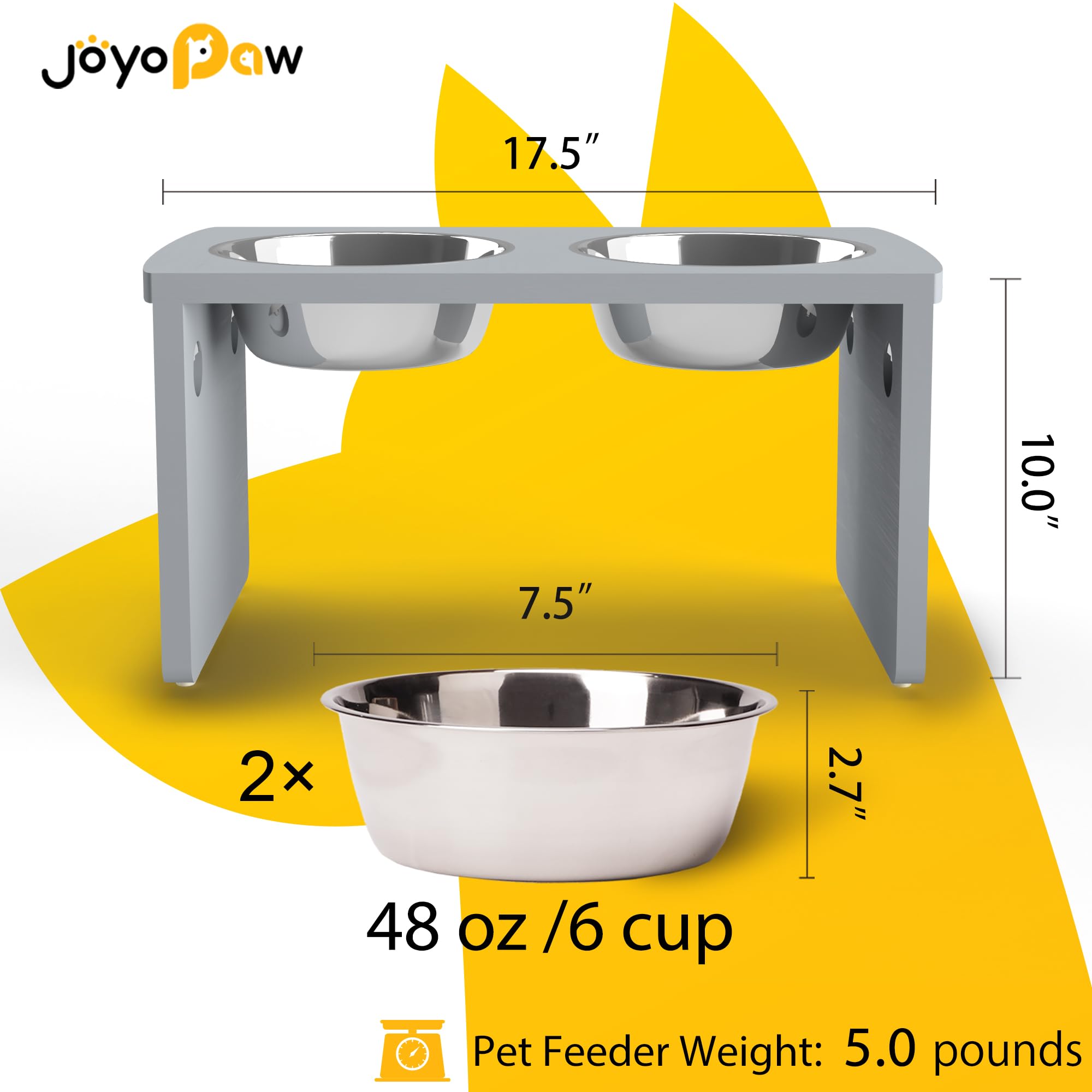 Joyopaw dos tazones de acero inoxidable de 48 oz, fáciles de limpiar.