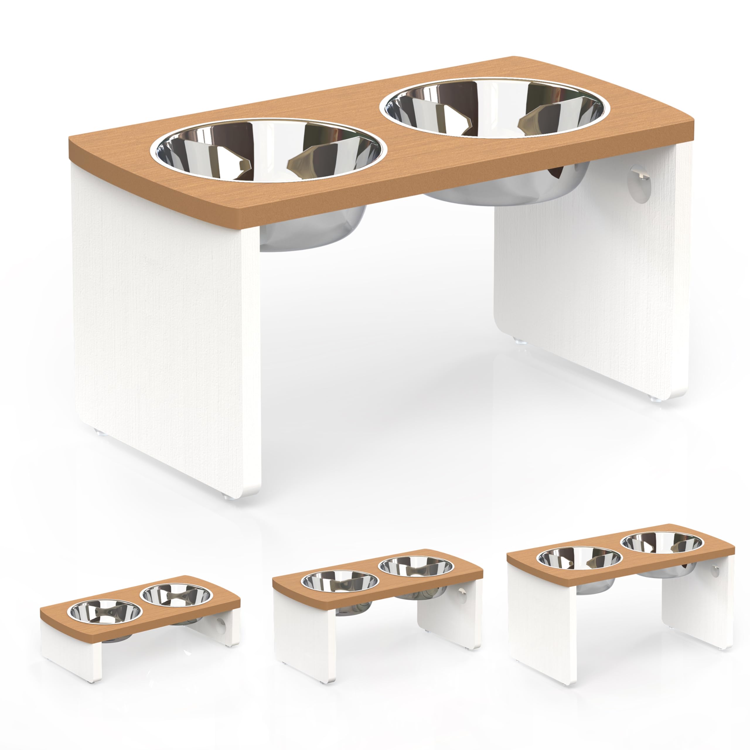 JOYOPAW soporte elevado para perros con base teca-blanco, estabilidad para comer.