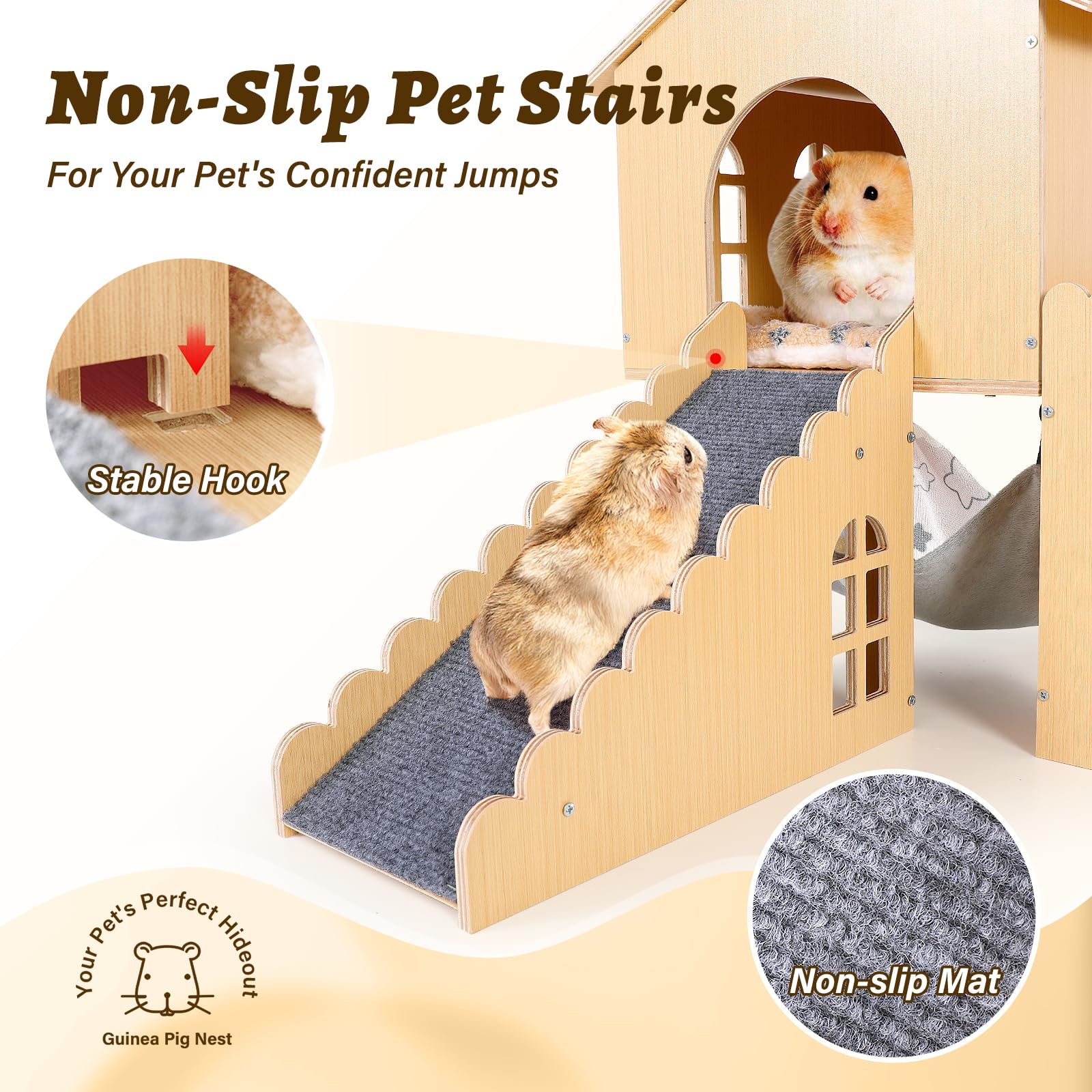 JoyPcsTable rampa de madera facilita subir entre niveles para cobaya curiosa.