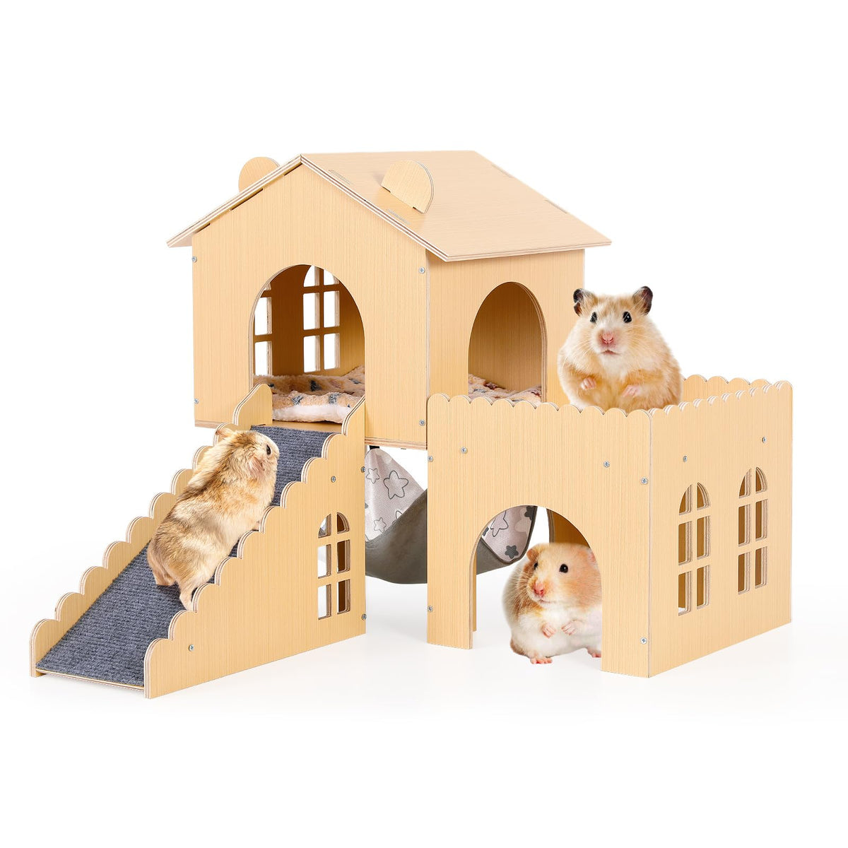 JoyPcsTable refugio para cobaya con hamaca y rampa, multi-nivel para descanso y juego.