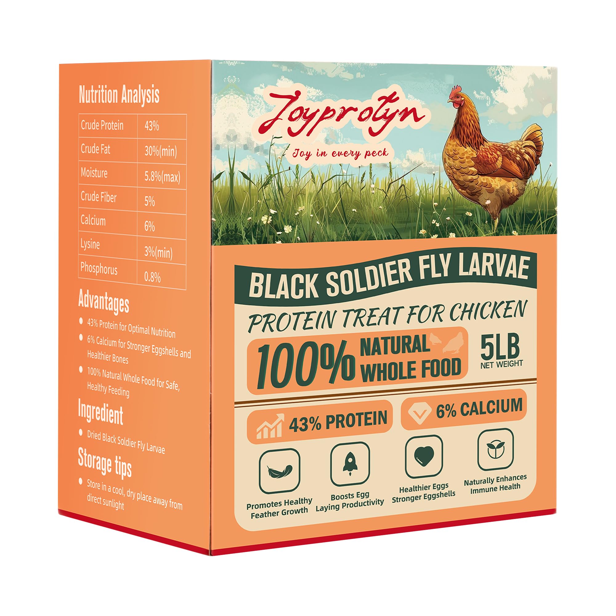 Joyprotyn: bolsa de 5lb de larvas mosca negra deshidratadas para aves, alto calcio.