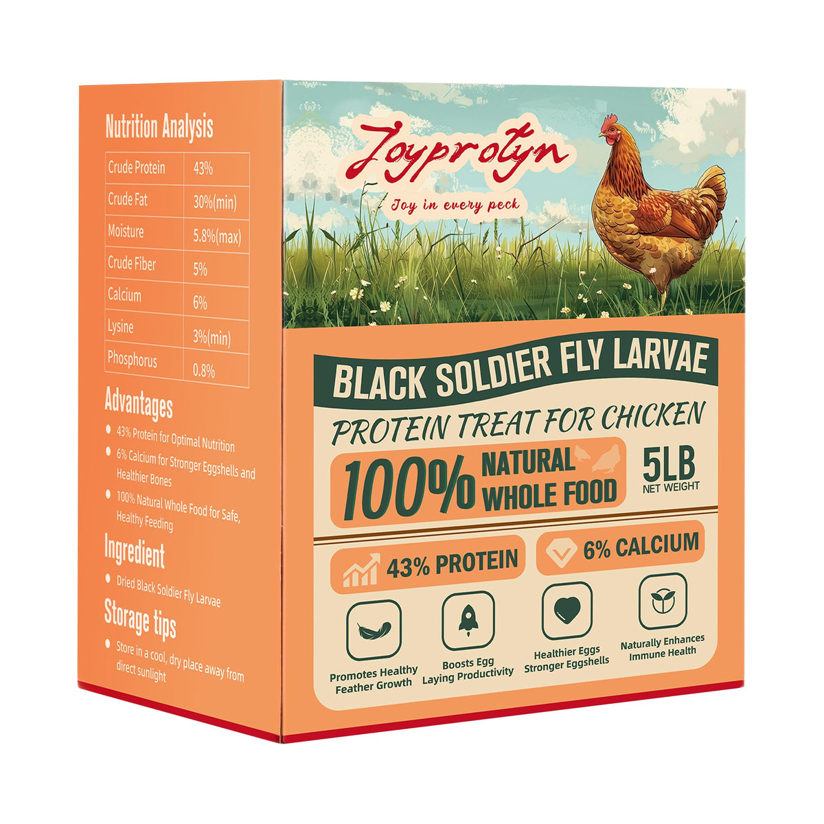 Joyprotyn: bolsa de 5lb de larvas mosca negra deshidratadas para aves, alto calcio.
