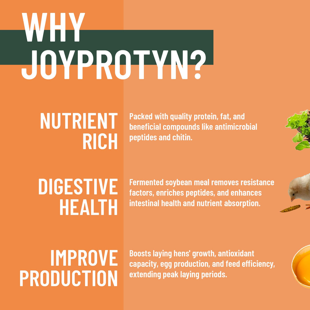 Joyprotyn: bolsa mostrando larvas con calcio alto para aves.