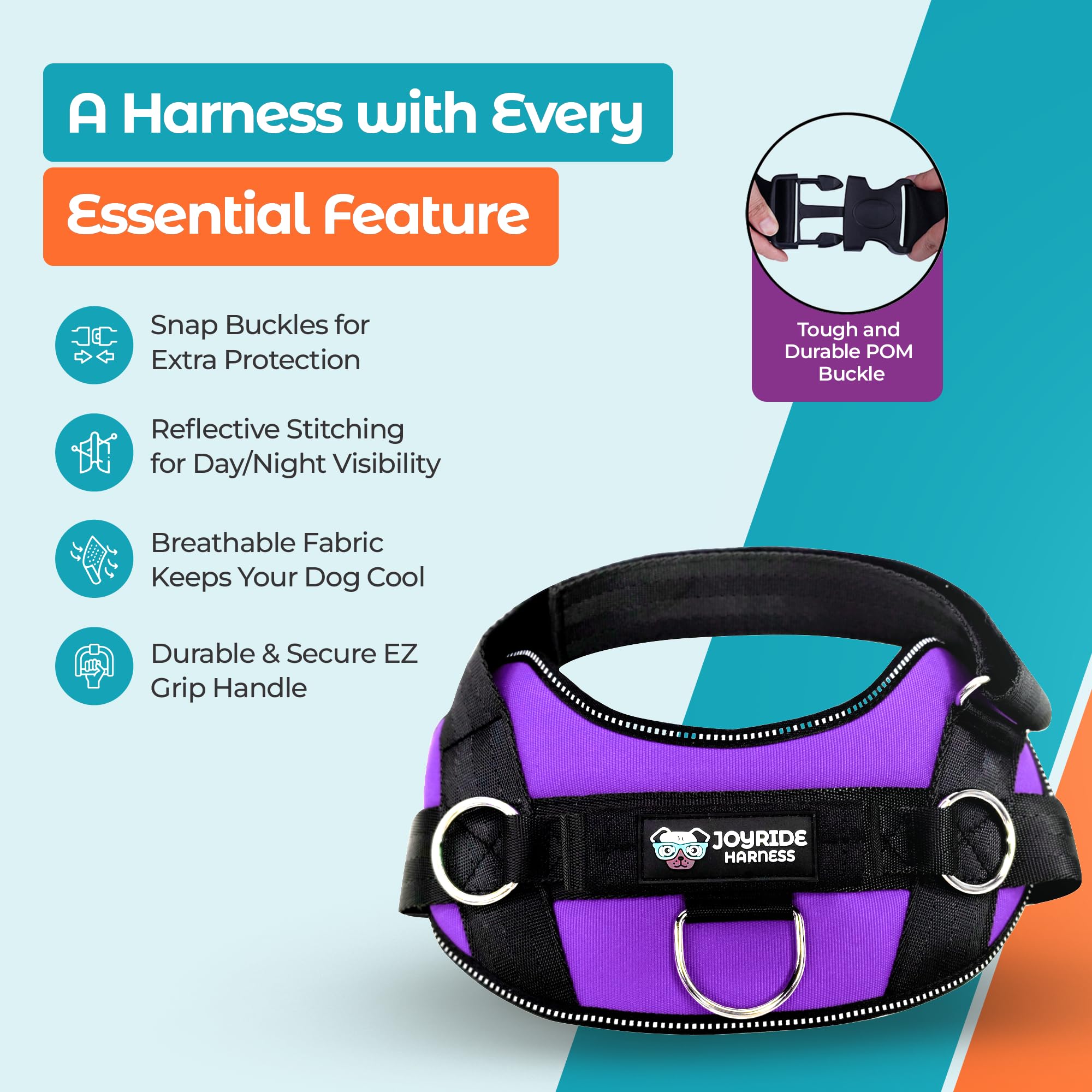 Joyride Harness ofrece ajuste para todas las razas y tallas con seguridad.