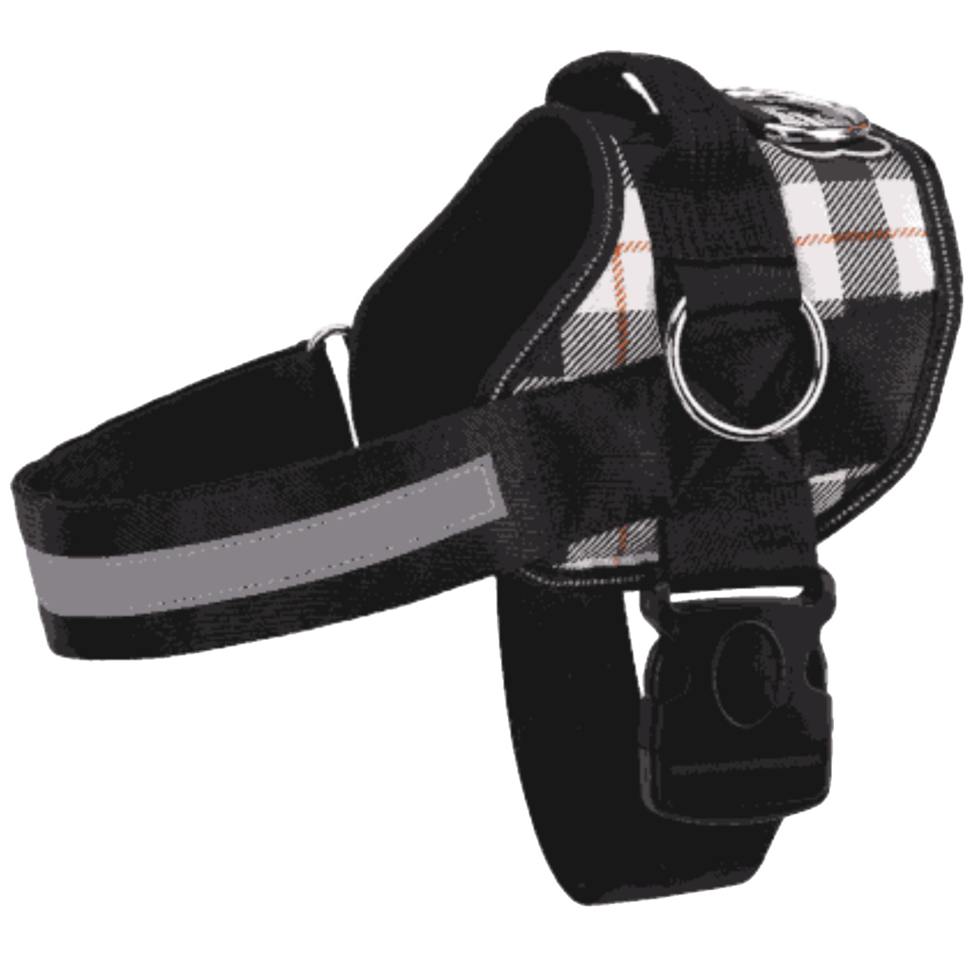Arnés Joyride Basic en cuadros blancos, ajuste cómodo para paseos diarios sin tirones.