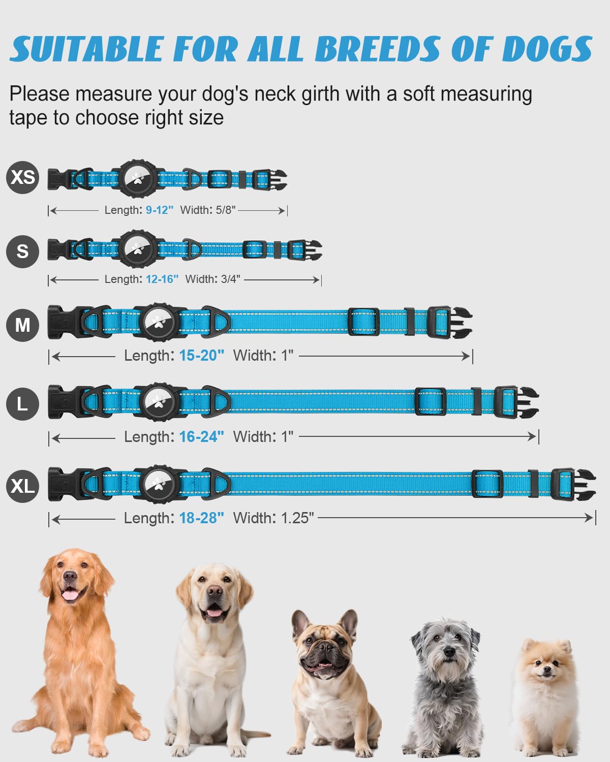 Joytale AirTag collar, ajuste extendido para perros grandes