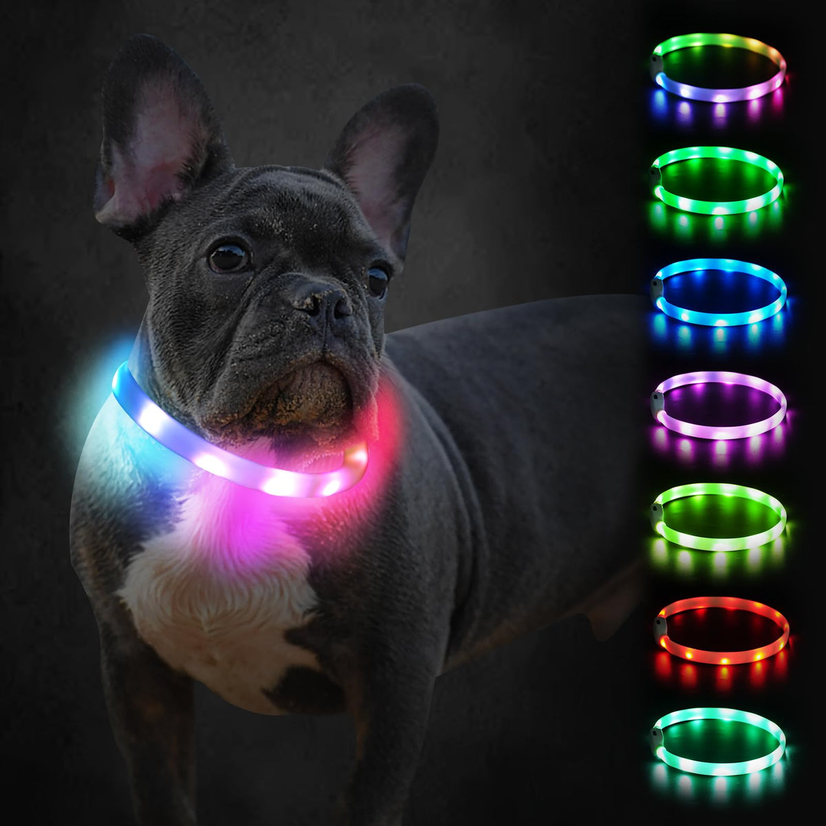 Collar Joytale LED para perros encendido, alta visibilidad nocturna para paseos.