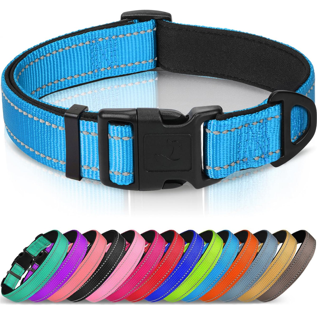 Joytale collar perro reflectante de neopreno acolchado mejora visibilidad nocturna durante paseos.