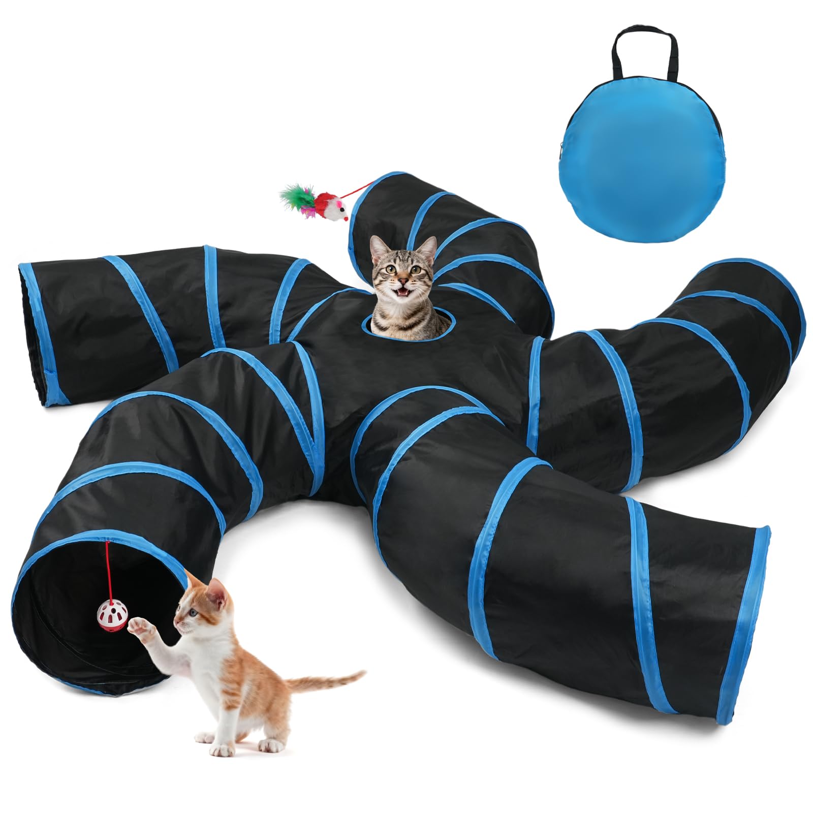 Joytale tunel gatos 5 vias azul negro, ideal para explorar y ejercitarse.