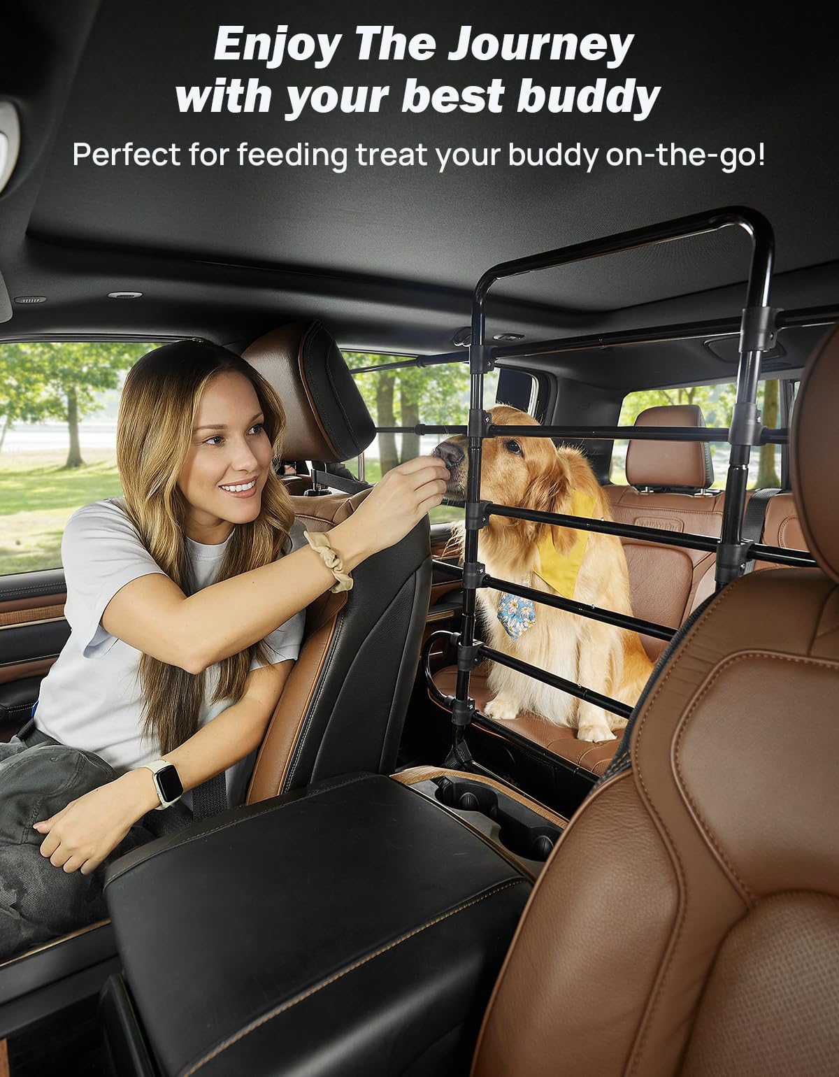 JOYTUTUS Barrera para perros en coche, diseño de metal resistente para visibilidad.