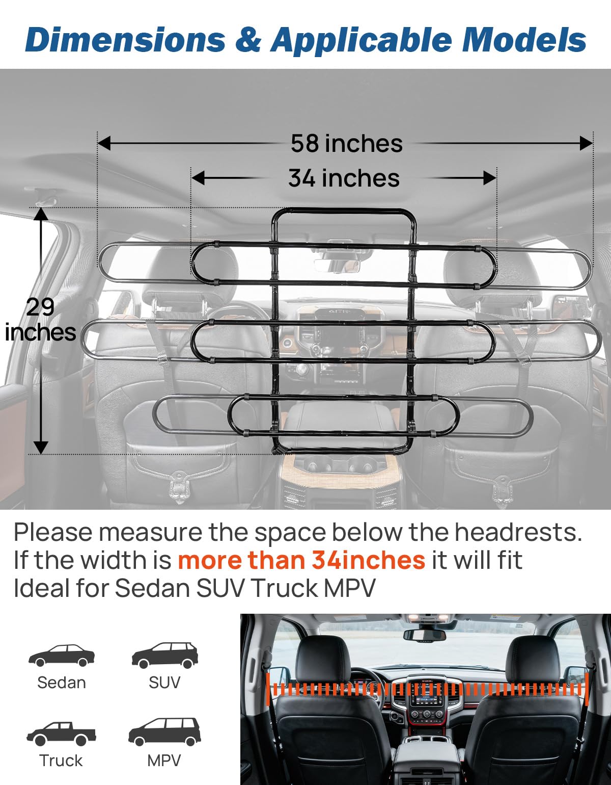 JOYTUTUS Barrera para perros en coche, construcción de metal resistente con buena visibilidad.