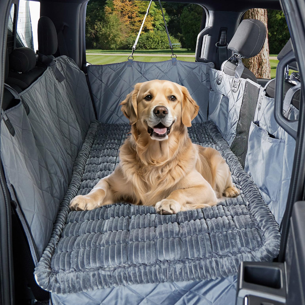 JOYTUTUS cama para perro en extensor de asiento, ideal para viajes seguros.