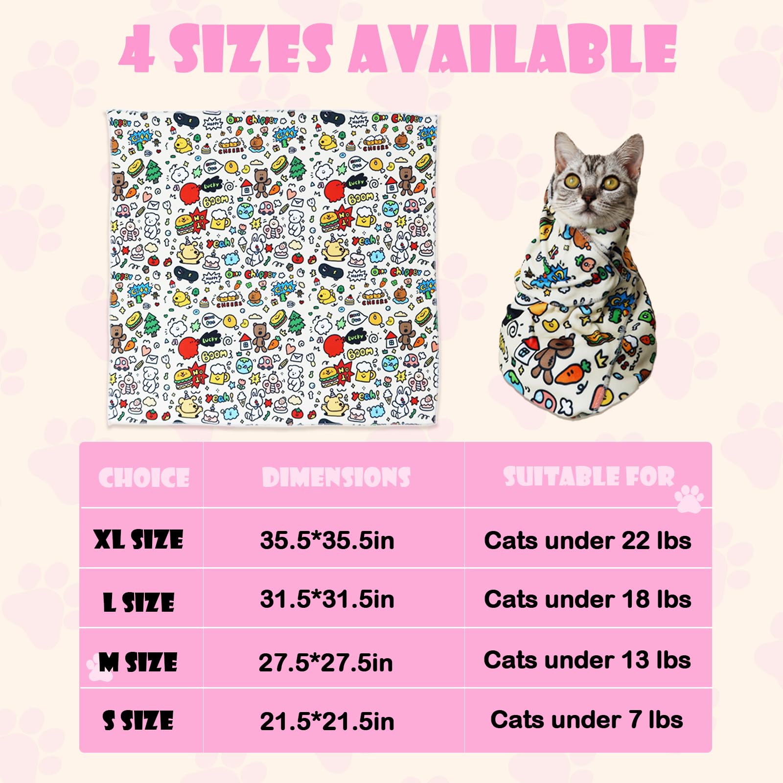 JPTECY Cat Wrap de 27,5 pulgadas para felinos de hasta 5,9 kg.
