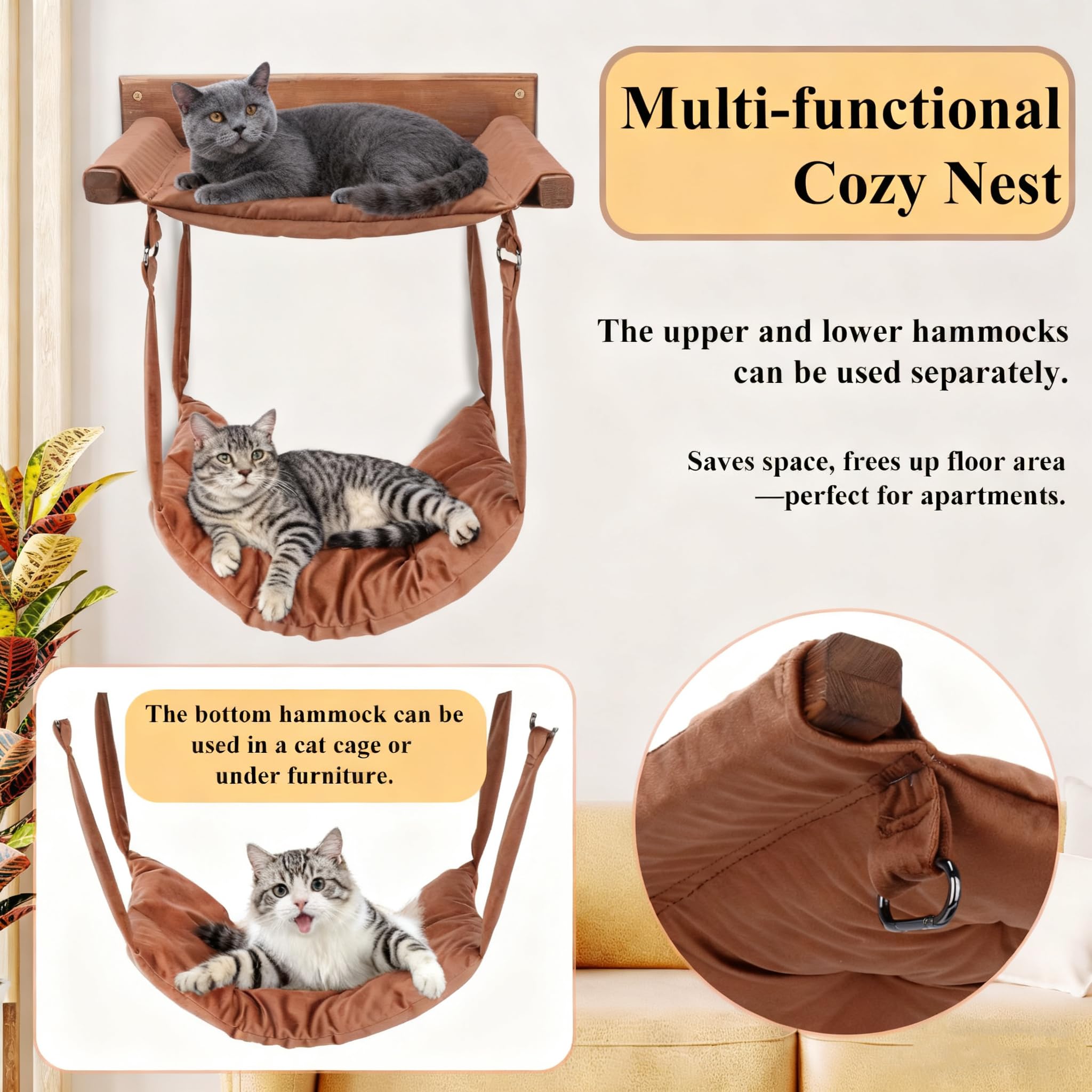 JSPYFITS hamaca para gatos de gran tamaño, espacio cómodo.