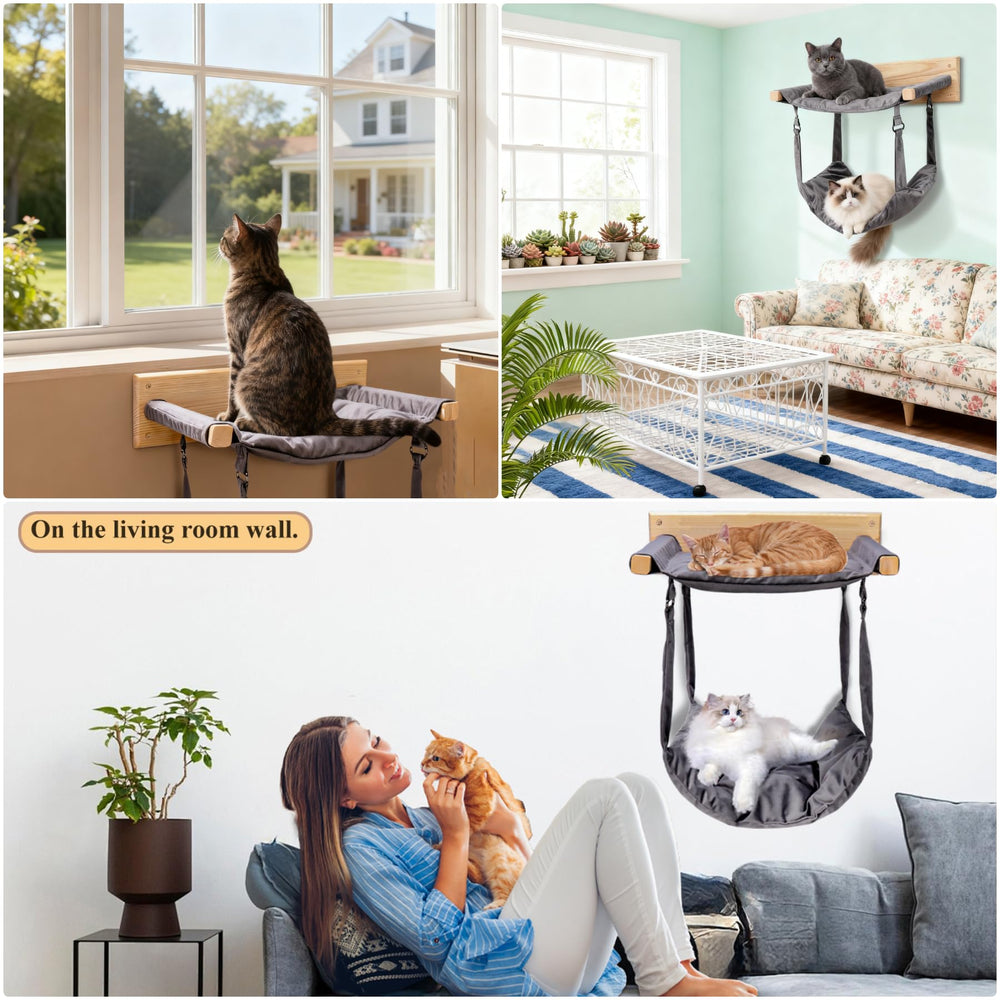 JSPYFITS Hamaca pared ahorra espacio, ideal para hogares con gatos.