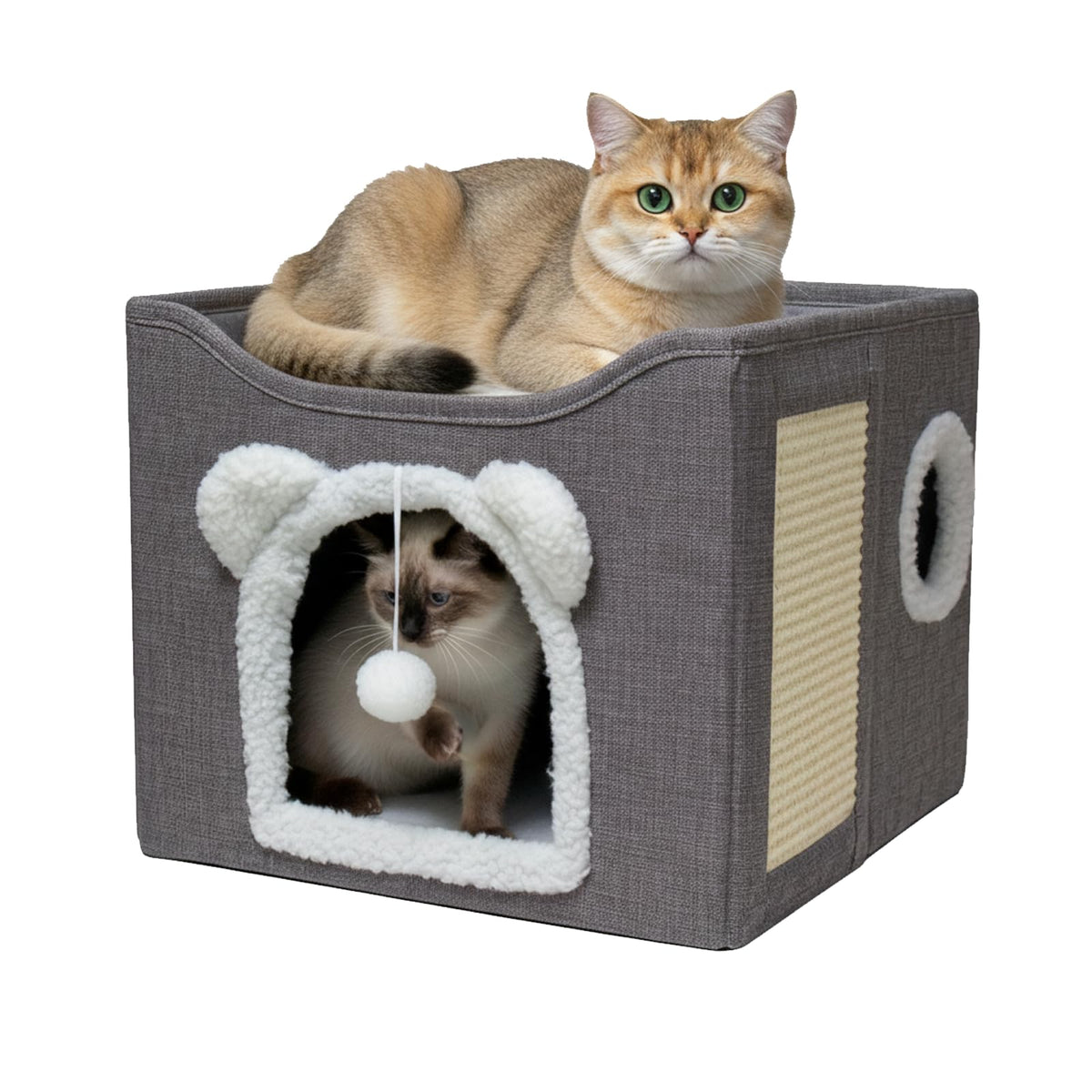 JUDERWOO cat house top perch for comfy naps and window watching.