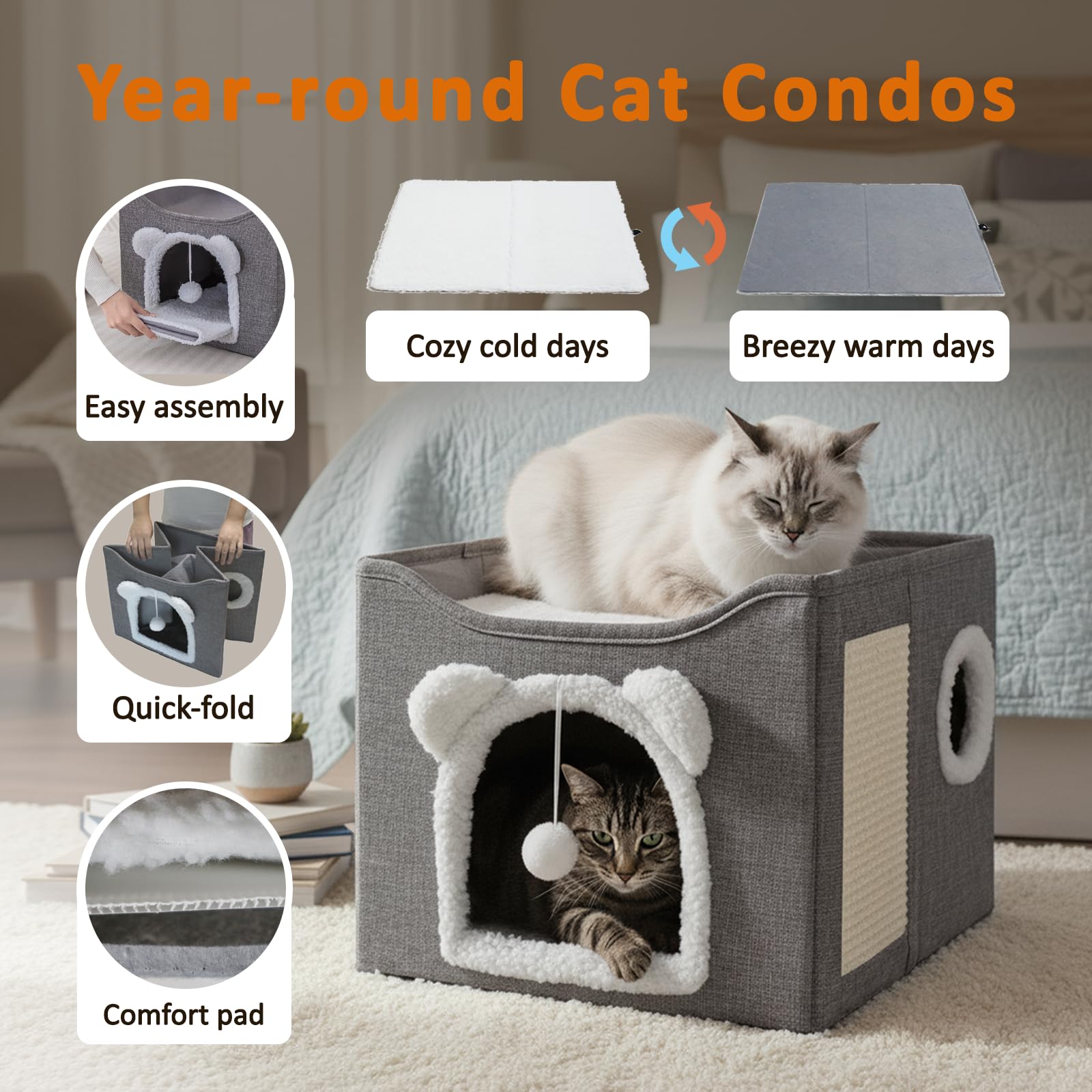 JUDERWOO cat house sisal scratching board for natural claws and play.