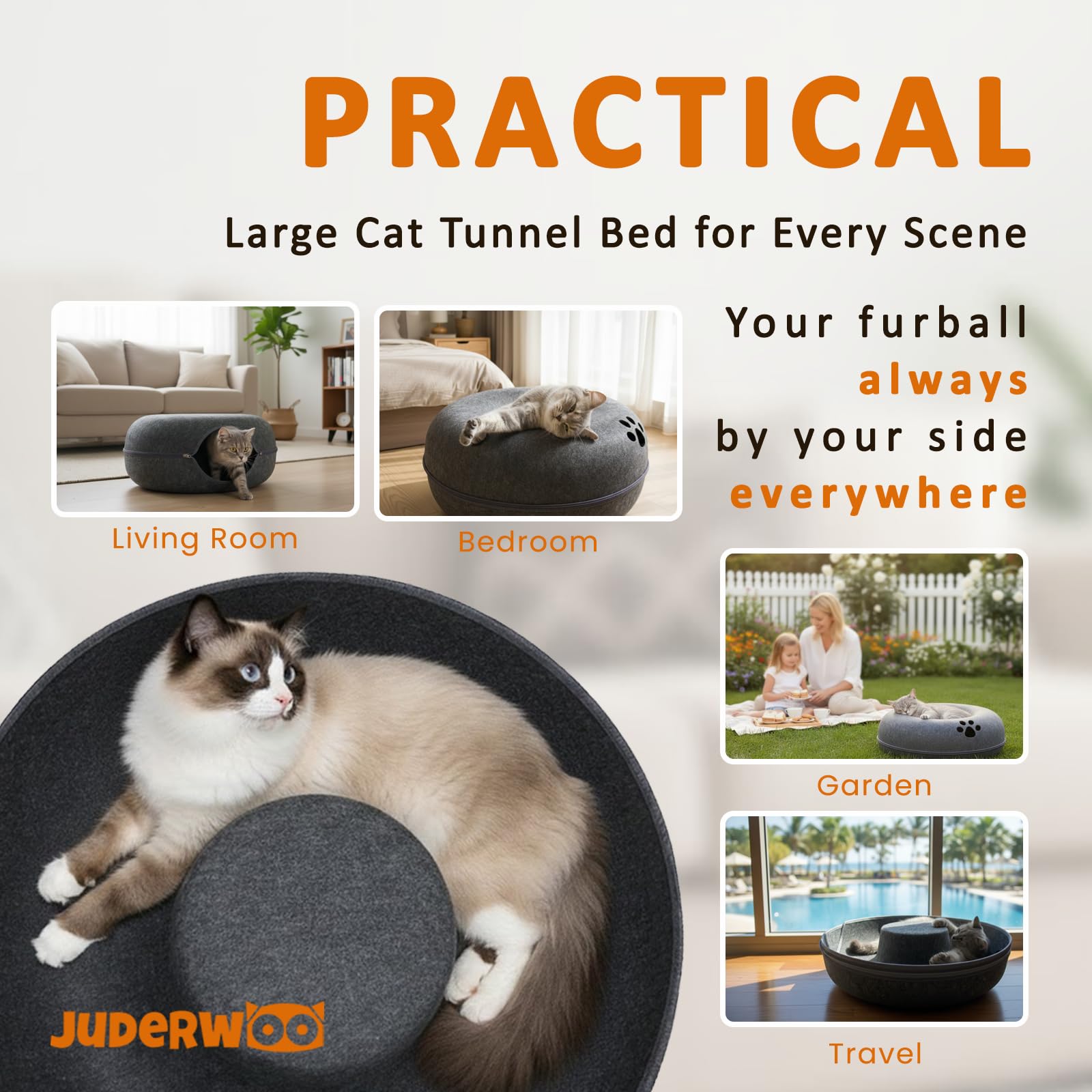 JUDERWOO Uso Diario: área de descanso y juego en interiores para varios gatos.