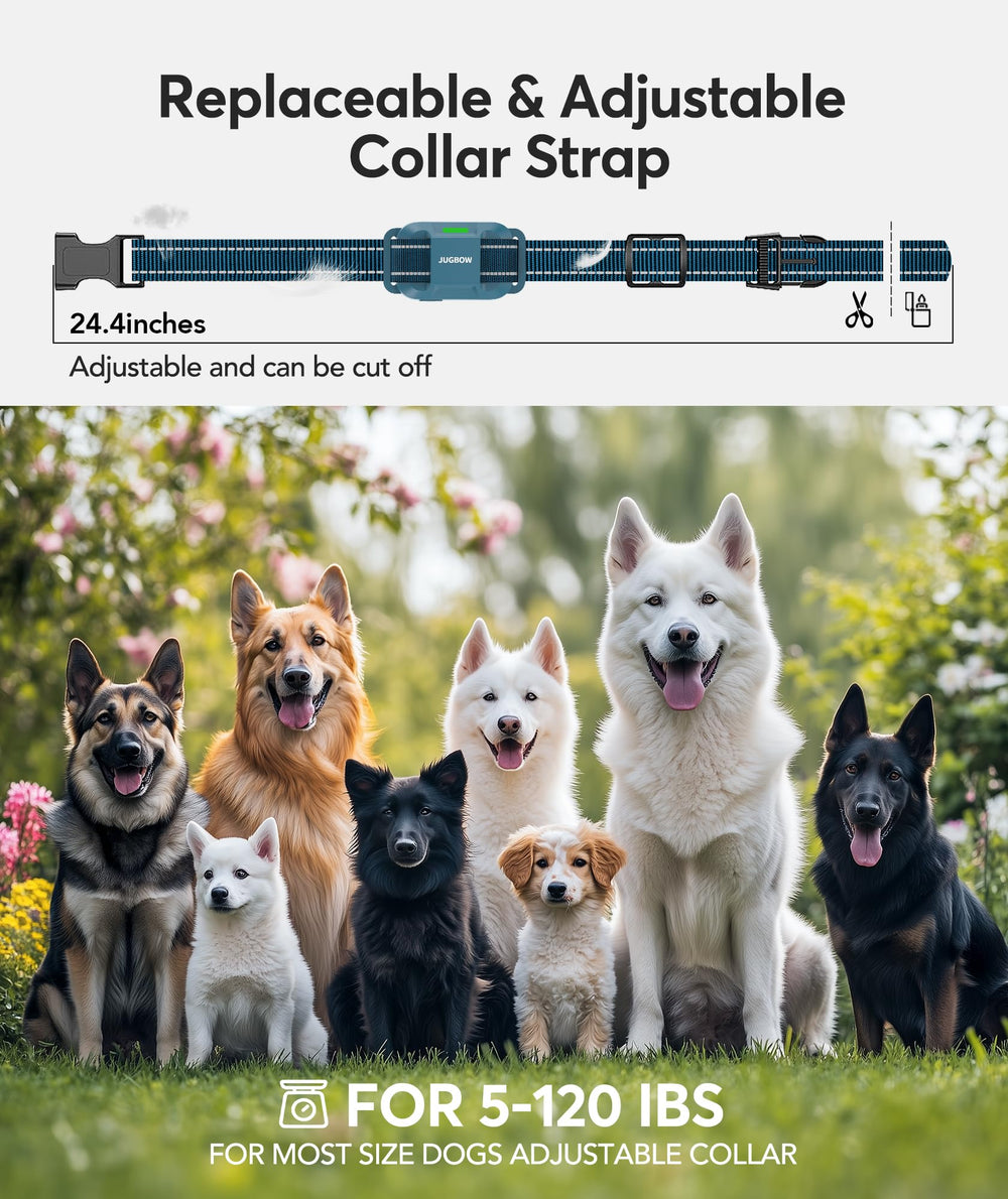 Jugbow collar con batería de larga duración y carga rápida para menos recargas.