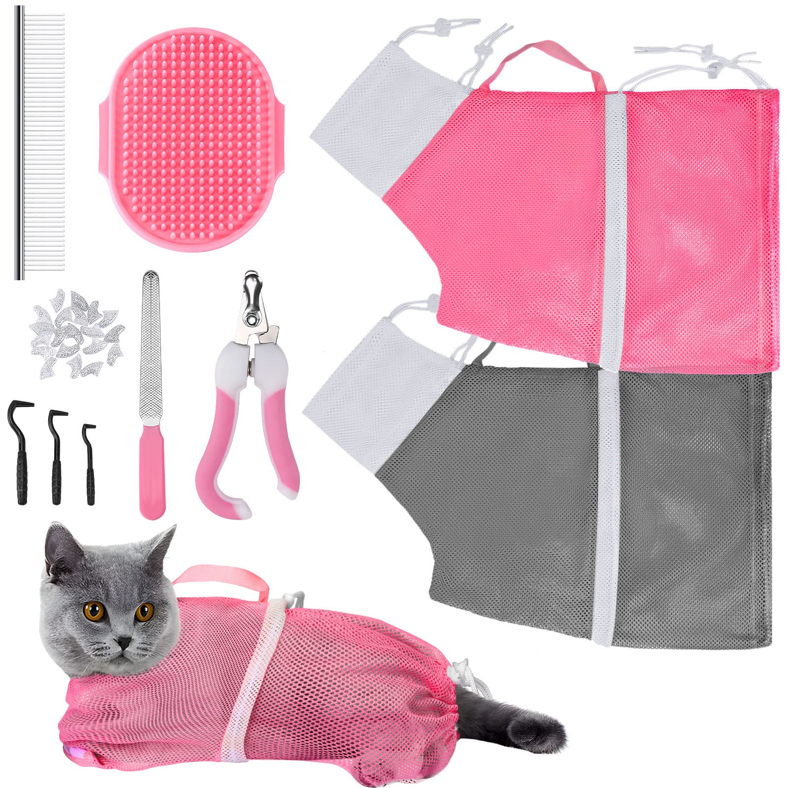 JULMELON bolsa de baño para gatos rosa, baño seguro y cómodo