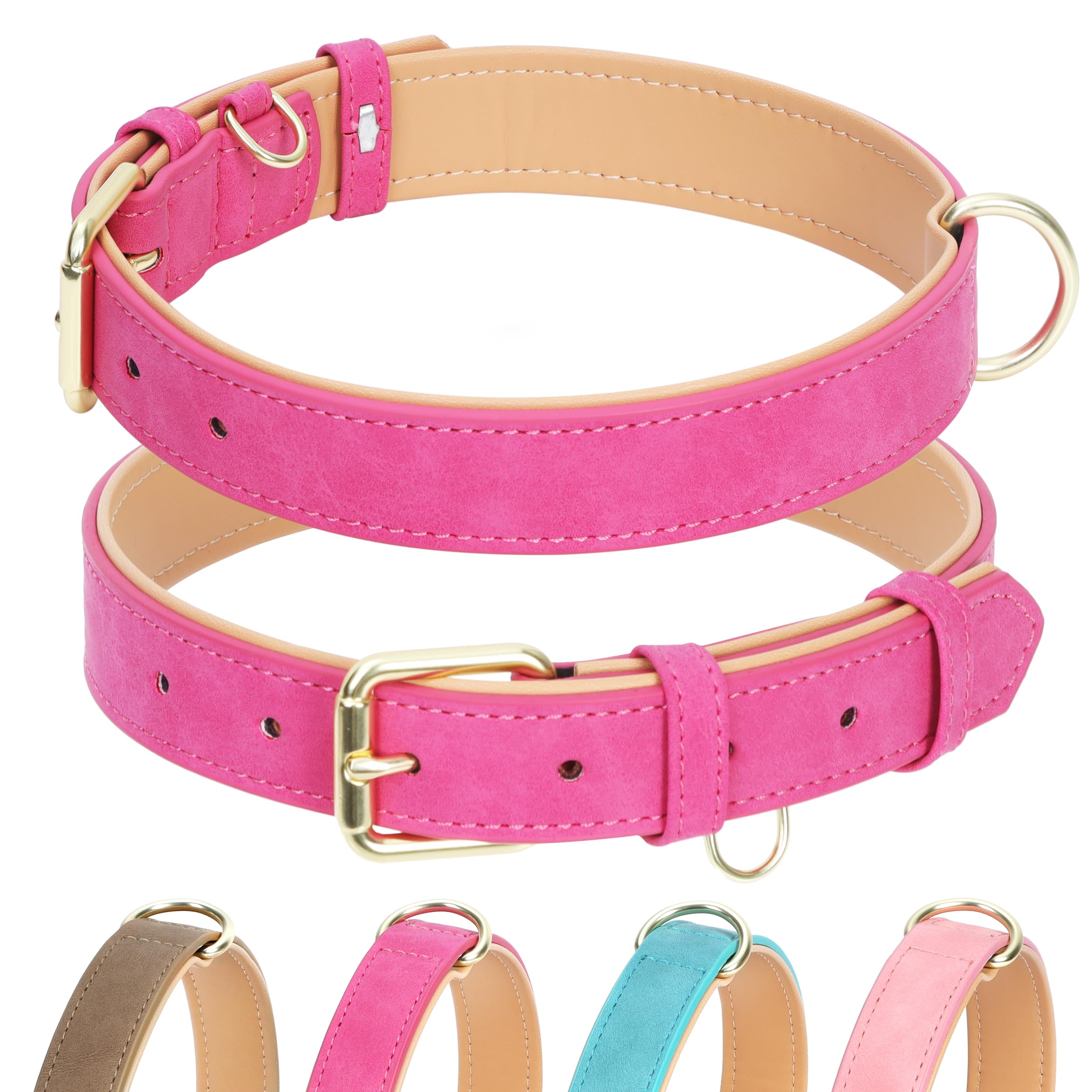 Collar Jumpress de cuero rosa neón, cómodo para paseos diarios.