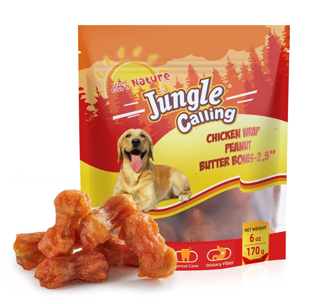 Jungle Calling: hueso envuelto de pollo con mantequilla de maní para juego y recompensa.