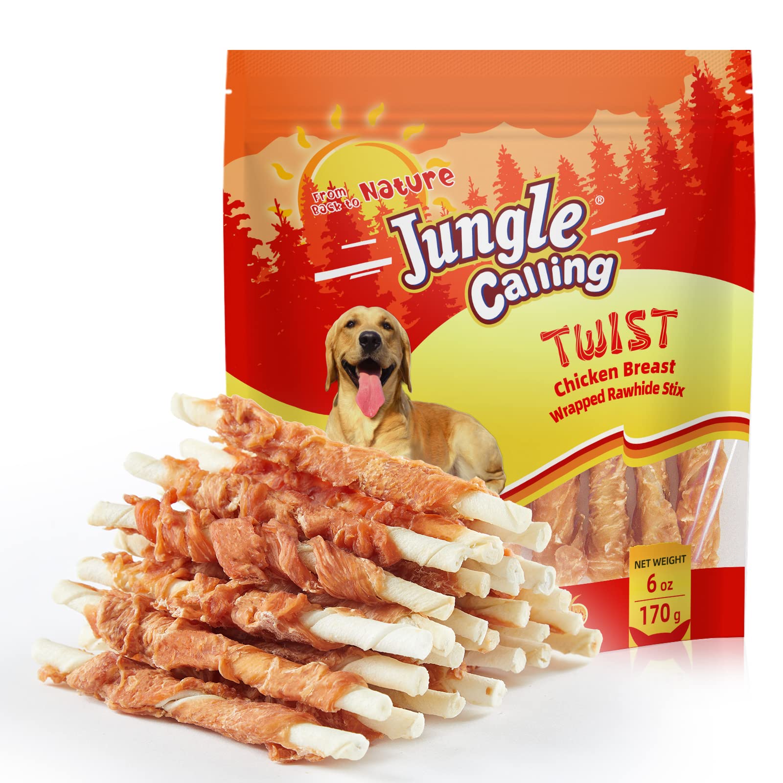 Jungle Calling Palitos crudo envueltos pollo para masticación segura y sabrosa.