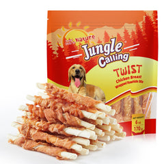 Jungle Calling Palitos crudo envueltos pollo para masticación segura y sabrosa.