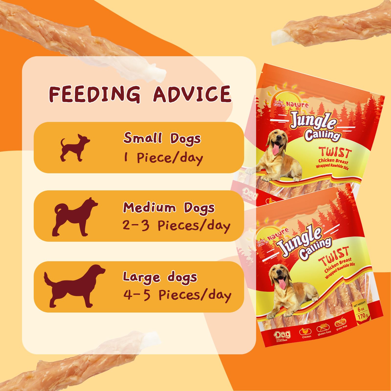 Jungle Calling Snack sabroso y nutritivo para perros activos.