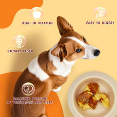 Snack sin gluten de pollo y manzana para perros, opción equilibrada.